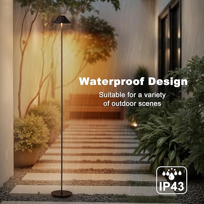 Rechargeable Floor Lamp for Indoor/Outdoor, Cordless Tall Standing Lamp with 3 Color Temps & Dimmable, IP43 Waterproof, Adjustable Height 16-59 Inch, LED Floor Lamp for Living Room, Patio(Black)