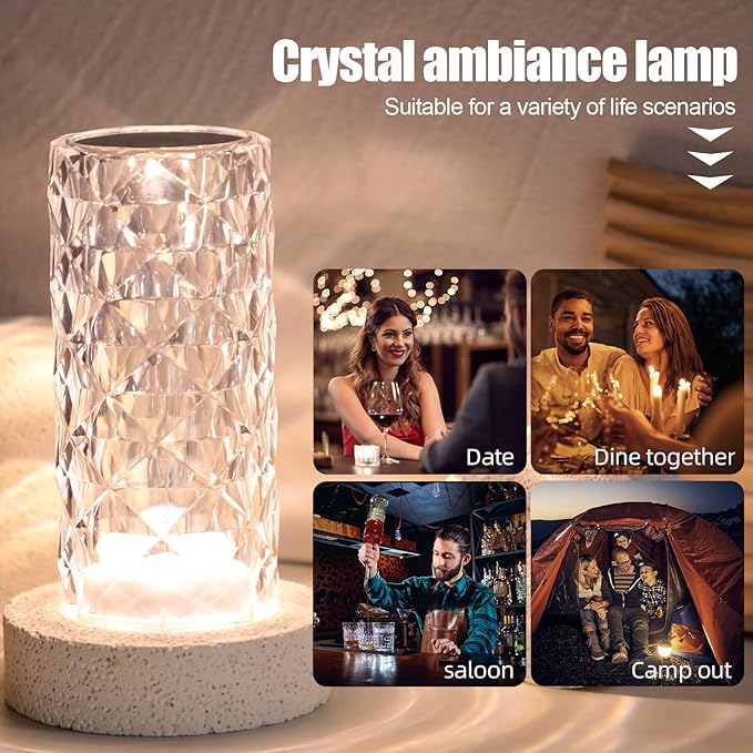oneleaf Table Lamp Rose Crystal Modern LED Cordless,Rechargeable Battery Touch Desk lamp with Remote Control, Night Light for Couple Dinner/Restaurant/Bedroom/Camp (A-Monochrome)