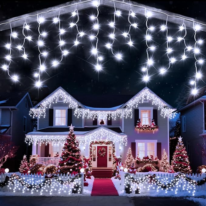 98 Ft Ice Lights for Outside, 960 LED Christmas Lights Outdoor Plug in, Christmas String Lights with 8 Modes & Timer for Holiday, Party, Wedding, House, Patio, Outdoor Decor(Cool White)