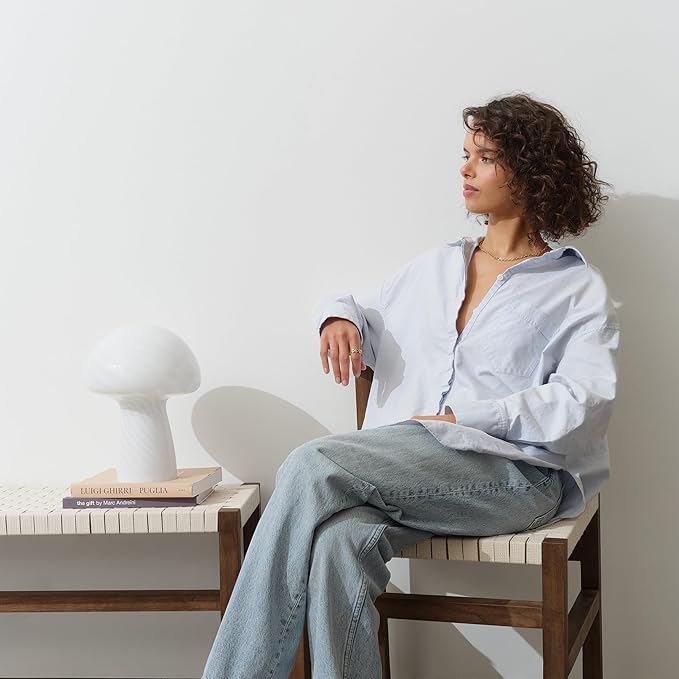Brightech Mushroom Table Lamp 12.75" - Elegant Modern Glass Lamp for Bedside Tables, Nightstands, Desks, Bookshelves - Cozy Ambient Night Light with Warm White Lamp Living Rooms, Bedrooms - White