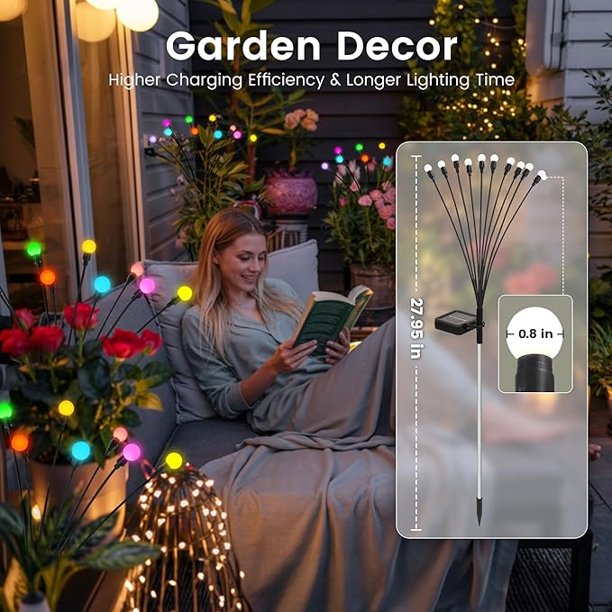 Solar Garden Lights Swaying, 40 LED Firefly Lights Outdoor Waterproof, Garden Decor Solar Lights Outdoor for Yard Porch Patio (4 Pack Multi-Colored)