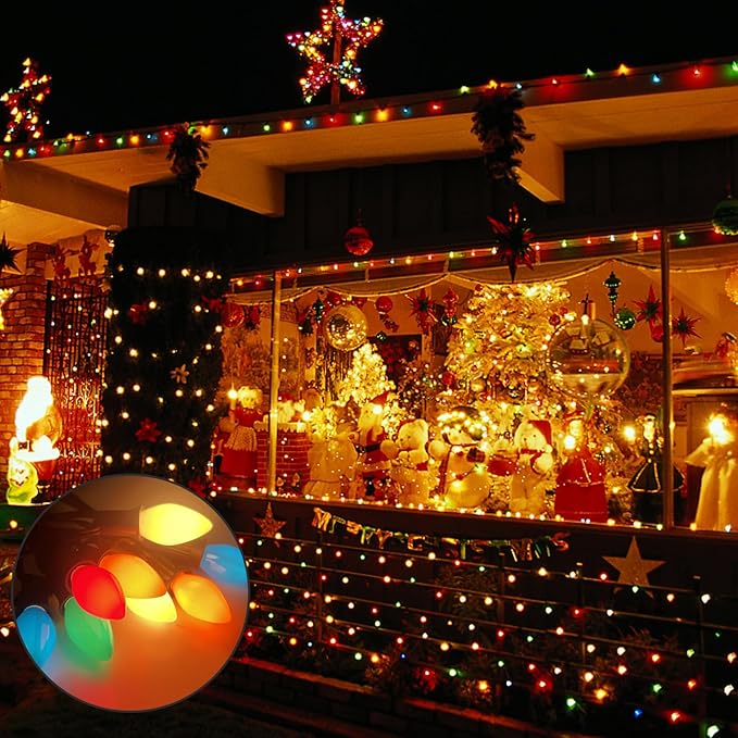 25 Pack C7 LED Multicolor Replacement Bulbs, Christmas Multicolor Ceramic LED Light Bulbs Vintage Light Bulbs for Christmas Indoor Outdoor String Lights, E12/C7 Candelabra Base, 0.6 Watt
