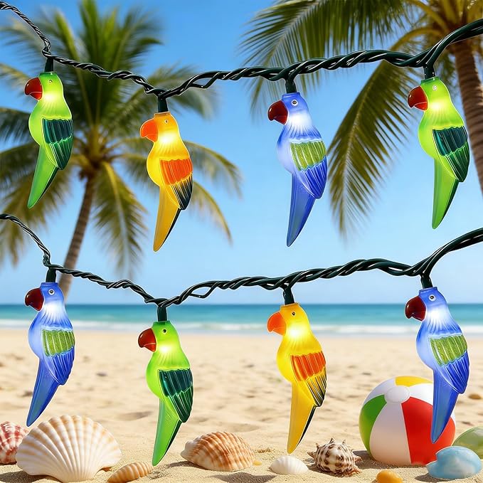 Multicolor Parrot String Lights, 8.5Ft Parrot Camping Outdoor Party Lights with 10 LED Multicolor Parrot Lights, Summer Patio Decorations String Lights for Bedroom Home Decks Party Lighting