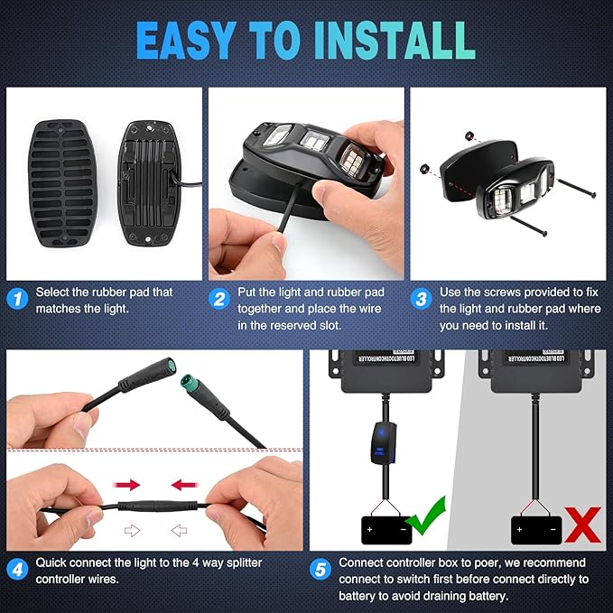 Nilight RGBW LED Rock Lights Kit, 8 Pods 22LED Wide Angle Remote & Bluetooth App Dual Control with Music Modes Multicolor Underglow Neon Wheel Well Light Fit for ATV UTV SUV Offroad Truck RZR Boat