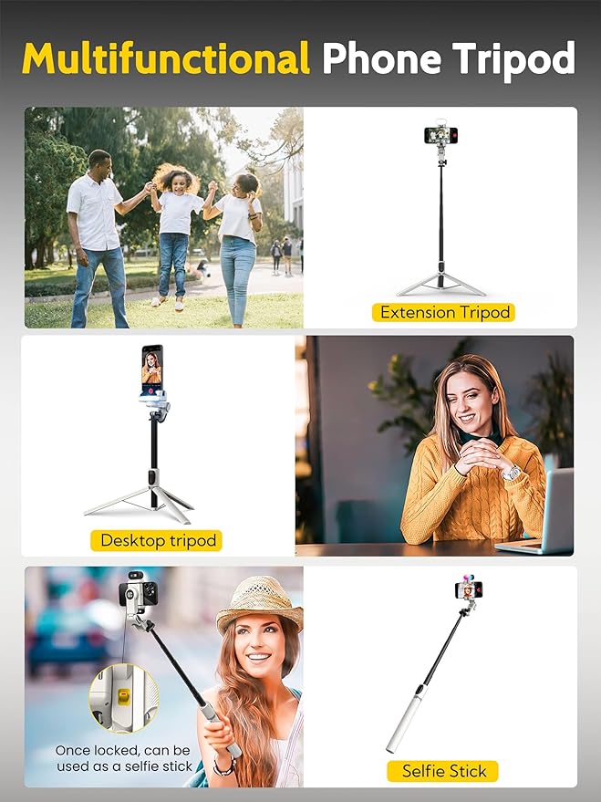 AOCHUAN Auto Face Tracking Tripod 360 Rotation w/Stand for iPhone Android,Selfie Stick Phone Stand 360 Rotating for Video Recording,Phone Holder Follow You w/Remote,RGB Light for TikTok(M2Pro White)