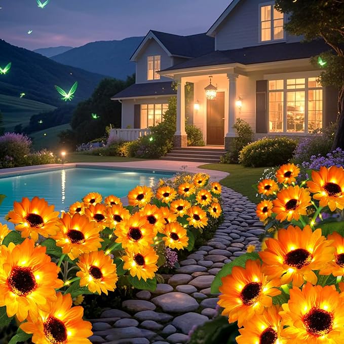 Solar Garden Lights 6 Pack 36 Solar Sunflower Lights, Gifts for Mom Women Grandma Mothers Day Birthday, Waterproof Solar Flower Light for Outdoor Decoration, Decorative Stakes for Yard,Landscape,Patio