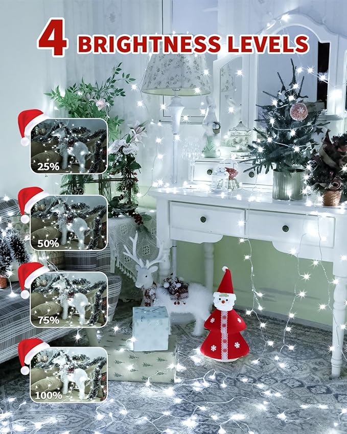 Christmas Lights, 8 Modes Waterproof Timer Dimmable Memory LED Fairy String Light with Remote for Holiday Party Wedding Camping Xmas Tree Indoor Outdoor Decor (Cold White, 108FT 300 LED)