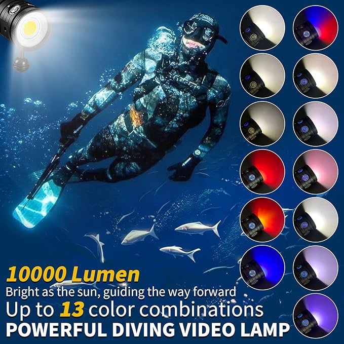 Dive Light,LetonPower TS S 10000Lumens 100m Underwater Video Light,Diving Flashlight,Waterproof Flashlight with Type-C Charging for Professional Under Water Sports