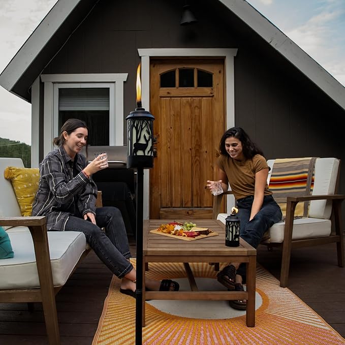 TIKI Brand Hunter Metal 64.5 Inch 2-Pack Torch, Patio, Backyard, and Lawn, Cabin Décor, Up North, Easy Installation, Outdoor Décor Torch, Black, 1123123