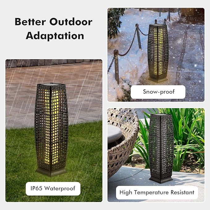 Tangkula 2-Piece Outdoor Solar Powered Floor Lamps, IP65 Waterproof Wicker Floor Lamps with Auto On/Off LED Light, Outdoor Decorative Lanterns for Garden Patio Porch Deck Pathway (Cross-Black)