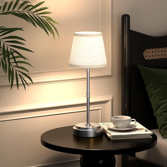 Cordless Table Lamp Rechargeable Silver - 1 Pack 7500mAH Battery Operated Lamp for Decor, 3000K Stepless Dimming Touch Control Wireless Lamp for Bedroom, Dining Table, Counter, Living Room