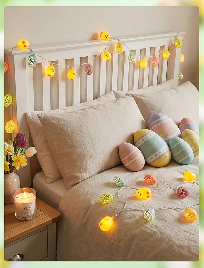 Easter Egg Chicken String Lights Plug in, 8.5Ft Outdoor Easter Decorations Lights with 10 LED Egg Chicken Pastel Fairy Lights Waterproof for Indoor Outdoor Spring Party Garden Home Window Decor