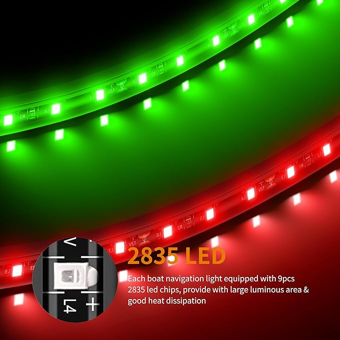 Boat Navigation Lights, Navigation Lighting For Boats Led, Marine Lighting For Night Fishing, Boat Red and Green Bow Lights, Deck Lights for Marine, Yacht, Kayak, BassBoat, Pontoon