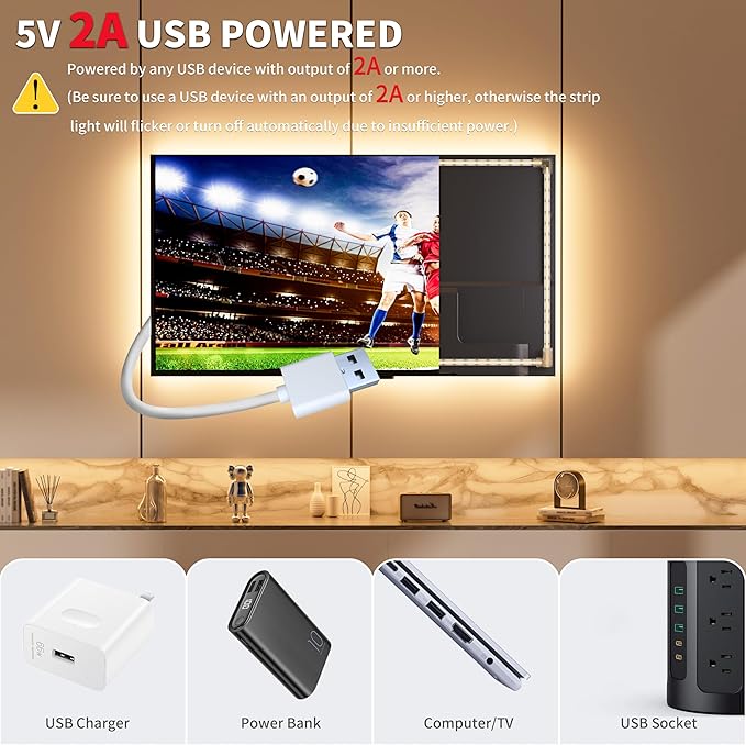 PAUTIX COB LED Strip Lights 5V USB Powered Dotless Super Bright Dimmable LED Lights 3000K Warm White 6.56ft TV Backlights,Flexible 3M Adhesive Under Cabinet Light for Bedroom,Kitchen,Shelf Lighting