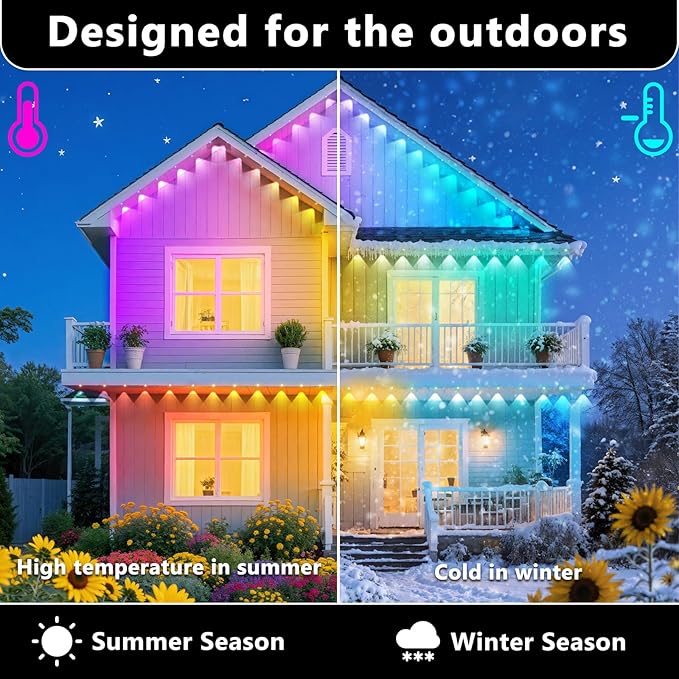 150FT Permanent Outdoor RGB Lights, IP67 Waterproof Smart Eave Lighting, with App/Remote Control Eaves Light, DIY LED Scenes Modes for House Roof Decor,Christmas,Party
