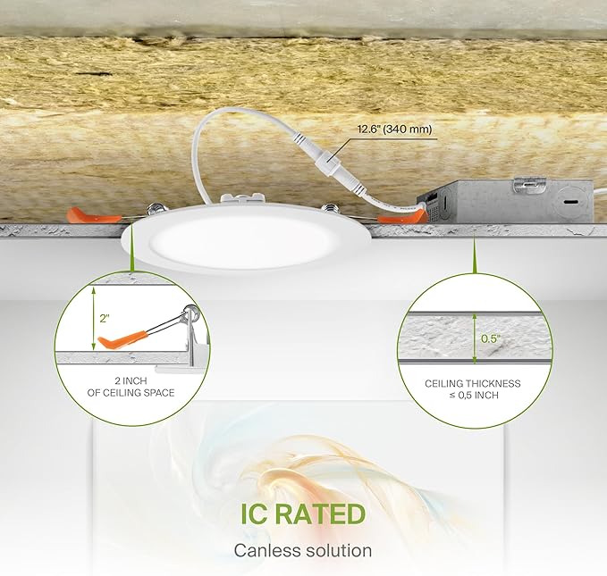 ASD 6 Pack LED Recessed Lighting 6 Inch 15W, 5 CCT 2700K-5000K CRI90+, IC Rated Ultra Thin Dimmable Ceiling Lights with J Box, Canless Wafer Downlight, Round Slim Panel Light, Energy Star ETL, White