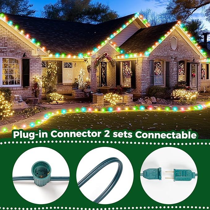 Minetom C9 Bulb String Lights Outdoor 50 Feet Multicolored Christmas Lights Green Wire for Outdoor Patio Room Christmas Tree Party Backyard Decoration, E17 Base, 50 +2 Bulbs