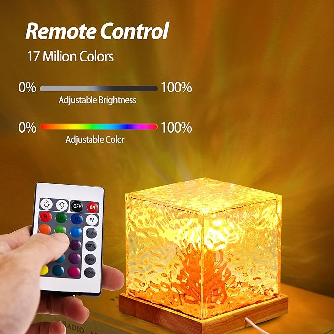 Ocean Wave Projector Lamp, Northern Lights Aurora Projector Light, 16 Colors Gradual Rotating Flame Water Lamp (Multi-Colored)