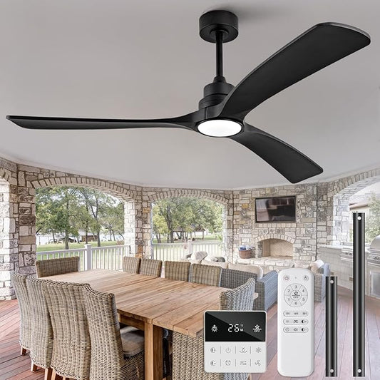 Ceiling Fan with Light,60 inch Solid Wood Ceiling Fan with Remote Control,Wall Switch,Dimmable,Reversible Quiet DC Motor,Power Off Memory Indoor Outdoor Ceiling Fans for Bedroom Patio
