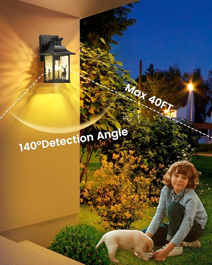 Motion Sensor Outdoor Wall Light Dusk to Dawn Porch Light Wall Mount Outdoor Light Fixture, Lantern Outdoor Wall Sconce Exterior Light for House Garage Entryway, Anti-Rust 100% Aluminum ETL Listed