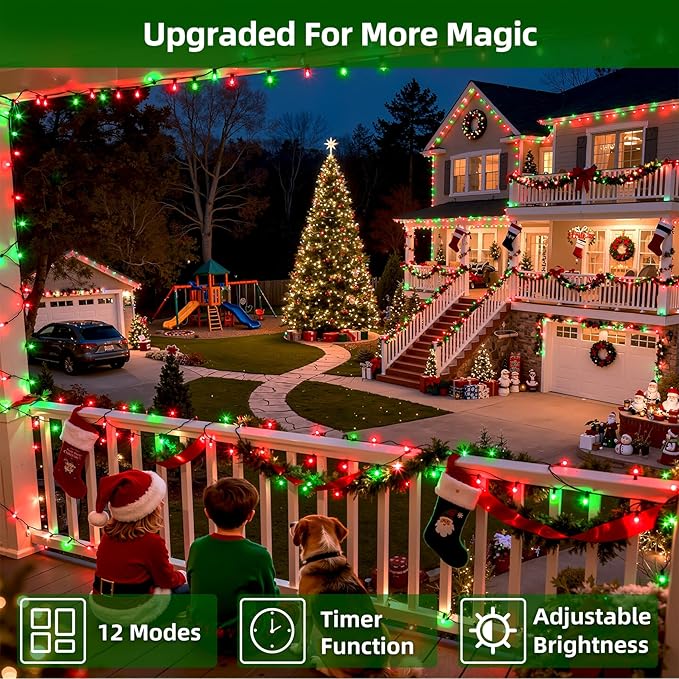 1500 LED 470FT Christmas Lights Outdoor,12 Lighting Modes Christmas String Lights with Timer, Dimmable Red & Green LED StringLights Waterproof for Yard Tree Wedding Party Holiday Red & Green