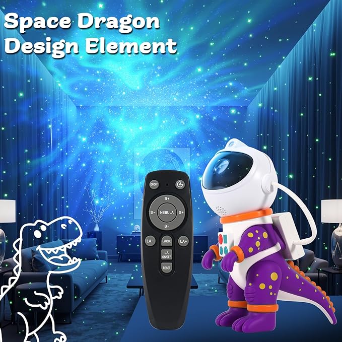 LOVME Galaxy Star Projection Night Light, Dinosaur Astronaut Space Projector with 8 Modes Starry Nebula Effects, Timer & Remote Control, Bedroom Ceiling Decor for Kids, Christmas Birthday Gift(Purple)
