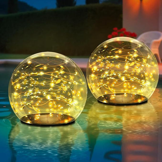 2-Pack 7.4x7.3 Solar Floating Pool Lights Ball Outdoor Water-Resistant IP66 Solar-Powered That Float Candles Flickering Lights for Swimming Pool Decor Pond Garden Party