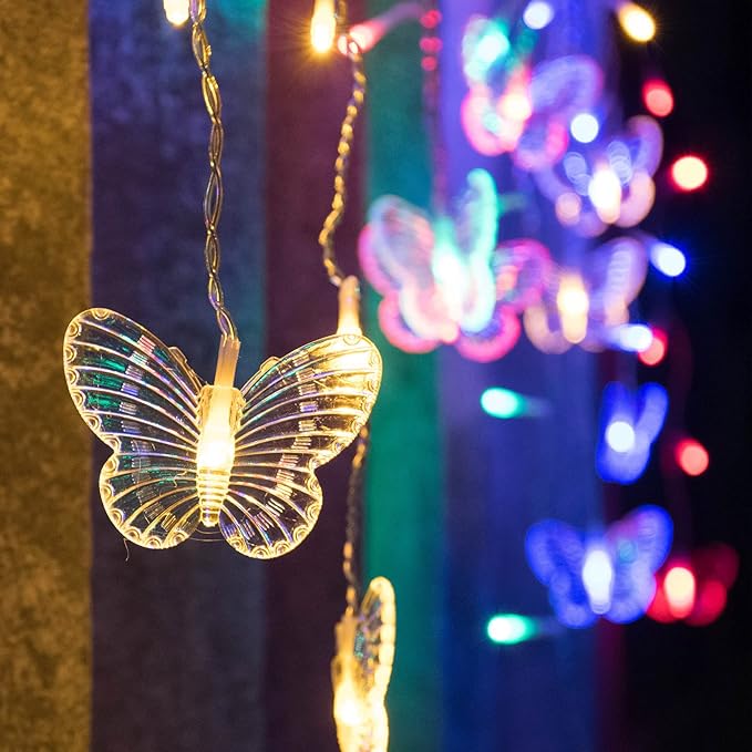 Butterfly Solar Lights Outdoor 13ft LED Fairy Curtain Light with Remote, USB Rechargable Waterproof Solar Firefly Lights Butterfly Decor for Garden Patio Fence Balcony Yard Tent Easter (Multicolor)