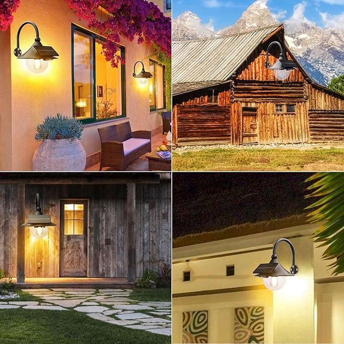 Moodyfei 2 Pack Solar Barn Lights Outdoor: Motion Sensor with 3 Lighting Modes - Wall Mount Vintage Light - Waterproof Sconce for Porch Shed Patio Garden Chicken Coop