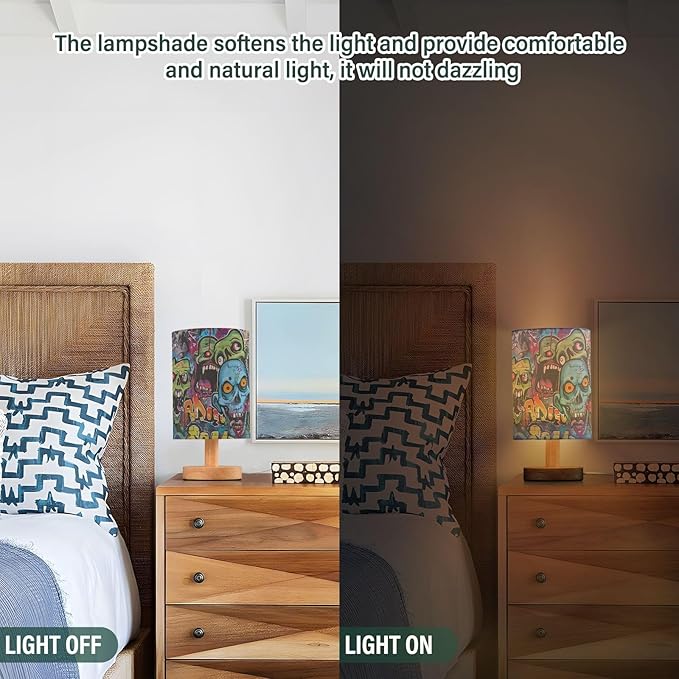 Graffiti Art Zombie Green Scary Walking Dead Bedside Table Lamps with USB Port for Bedroom Lamp Accent Table Lamp Small Nightstand Lamp Sturdy Linen Shade Wood Decorative Lamps for Home|Kids|Holiday