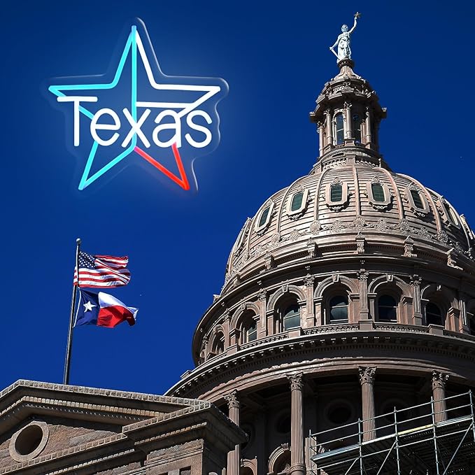 TEXAS State Neon Light Sign Lone Star Lamp Light up Red Blue White Western Charm God Bless Texas Dimmable LED Sign for Bedroom Man cave Bar Rustic Tavern Wall Hanging Decor