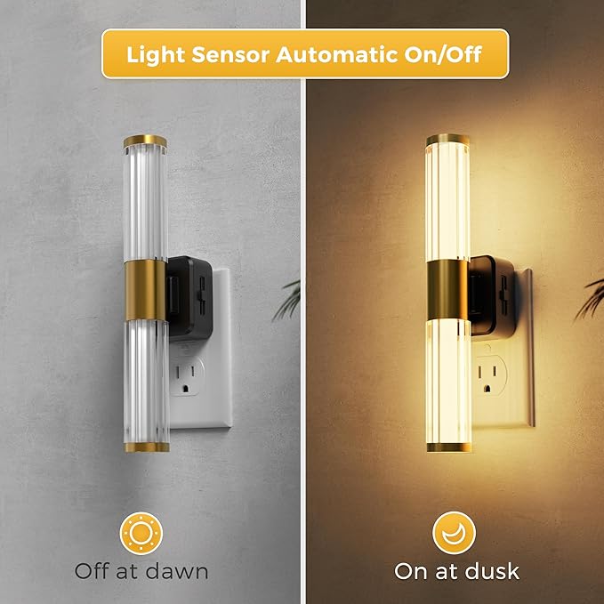L LOHAS LED Rotating Night Light, Night Lights Plug into Wall, Auto Nightlight Dimmable 100LM, Light Sensor, 3000K Soft Light, LED Acrylic Nightlight Plug in for Bedroom Bathroom Hallway Kitchen,2Pack