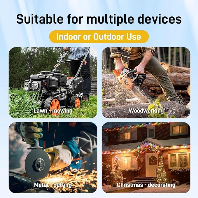 3FT 12 Gauge Heavy Duty Outdoor Extension Cord Waterproof with 3 Outlets & Lighted End, STW 15A 1875W 3-Prong Yellow Flexible Power Cord for Indoor Outside Decorations Garage, Garden, ETL