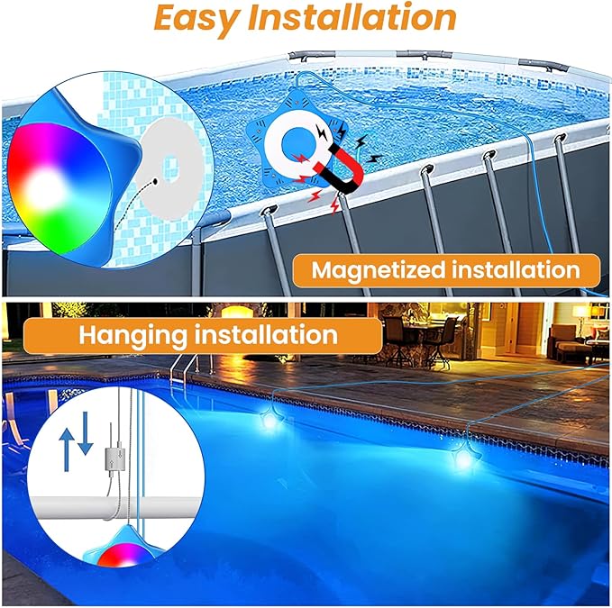 LED Pool Lights with APP Control, 20W Dimmable Underwater Submersible Light with Magnets, IP68 Waterproof Color Changing 12V Pool Lights with Timer for Above Ground Pool