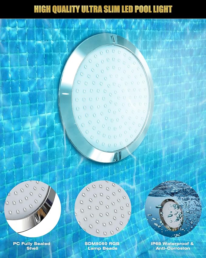 Goldlife P9 10Inch Pool Light with RGB Controller Kit, 50ft Cord 120W 12,000LM LED Underwater Pool Lights for Inground Pools, PC Corrosion-Resistant Swimming Pool Light Fixture