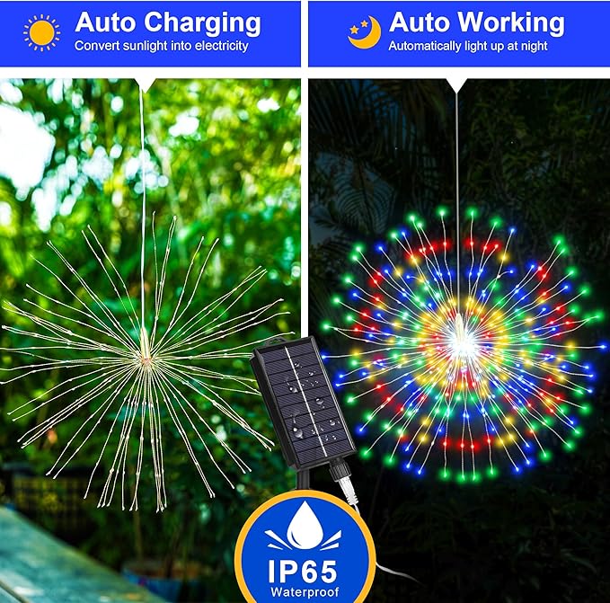 Solar Firework Lights Outdoor, 5 Pack 1000LED Solar Starburst Lights with Remote, 8 Modes Dimmable Waterproof Hanging Fairy Lights for Garden, Patio, Holiday Christmas Decor (Multicolor)