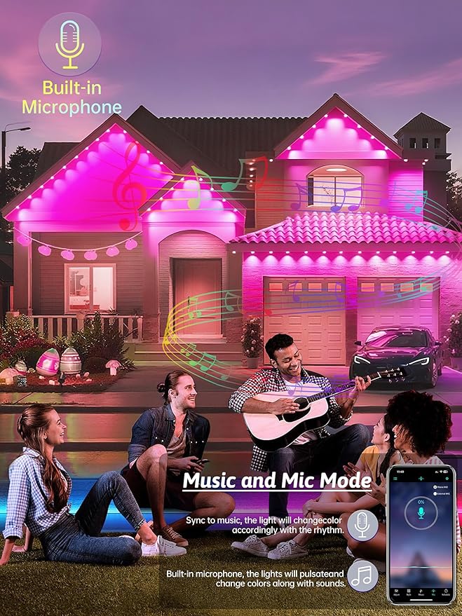 Permanent Outdoor Lights, 50FT RGB IP67 Waterproof Eaves Lighting, Smart LED Outside House Lights with App/Remote Control for Halloween, Christmas Decor, Holiday, Party, Daily, All Year-Round