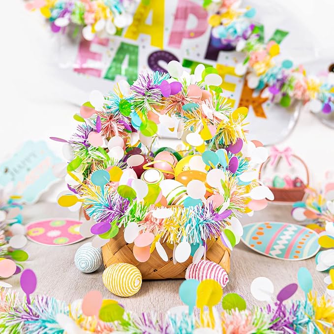 12 PCS Easter Tinsel Garland, 78.8 ft Egg Tinsel Garlands Colorful Fringe Easter Hanging Garland Decorations for for Easter Party Wedding New Years Home Indoor Outdoor Decor