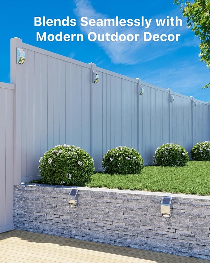 8 Pack Solar Wall Lights, Stainless Steels Outdoor Waterproof Motion Sensor Modern Metal Lamps for Fence, Deck, Post, Stair, Front Porch, Dock, Patio, Yard, House Siding, Convenient Security Lighting