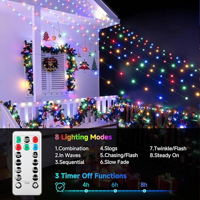 Mlambert 1500 LED Christmas Lights 492FT, Outdoor Waterproof Dimmable Fairy Lights with Remote, 8 Modes Indoor Lighting for Holiday Décor, Multicolor