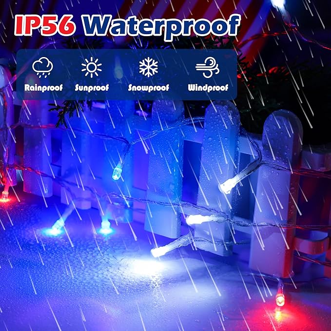 Red White Blue 4th of July Decoration Light - 30 LED 11.5Ft Patriotic Battery String Lights with 8 Modes, Timer, Waterproof - Independence Day Lighting for Outdoor House Holiday Memorial Day Decor