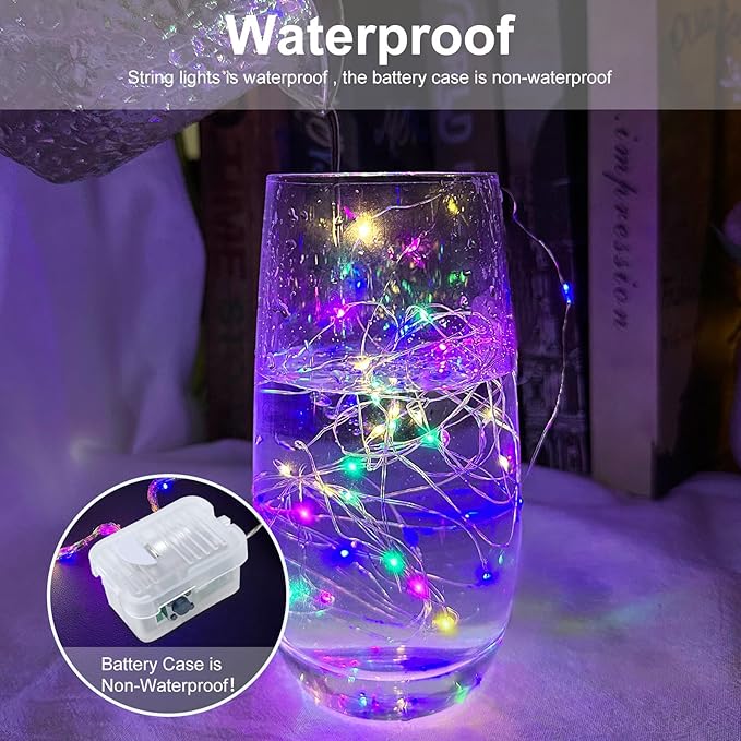 AIKEI 24 Pack LED Fairy Lights Battery Operated, String Lights Waterproof 7 Feet 20 Led Firefly Starry Lights for Wedding Party Bedroom Garden Christmas Outdoor Indoor Decoration Colorful
