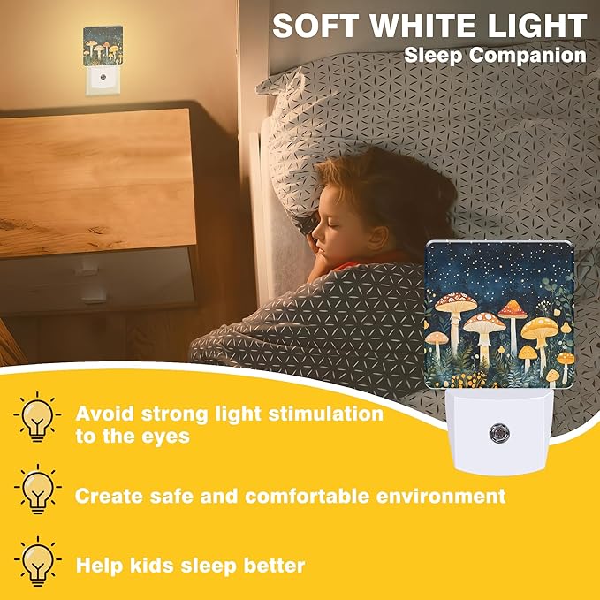 Mushroom in Fantasy Forest Night Light, Plug-in Nightlight with Dusk to Dawn Auto Sensor for Home Bedroom Hallway Kitchen 0.5W Sleep Friendly Led Lamp for Women Men