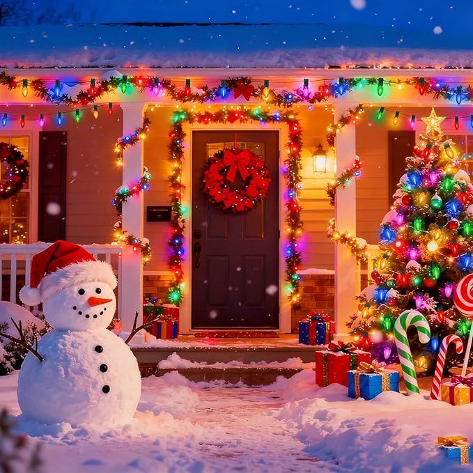 C7 Multicolor LED Christmas Lights Outdoor, 25Ft LED Colored Christmas Tree Lights Waterproof with 25+2 LED Bulbs for Indoor Outdoor Christmas Decorations for Light up Christmas Tree Home Yard, 0.6W