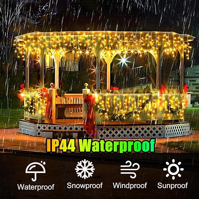 RGB Ice Lights Outdoor, 52FT 504 LED Color Changing Christmas Lights,16 Colors 128 Function 8 Modes Timers Waterproof, Plug in Hanging Light for House, Garden, Outdoor Christmas Decor