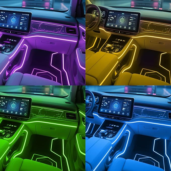 Interior Car LED Lights Wireless APP Control 5 in 1 RGB Ambient Lighting Kit with 236" Fiber Optic, 16 Million Colors Music Sync Waterproof LED Strip Lights for Cars Trucks SUVs Auto Interior Decor