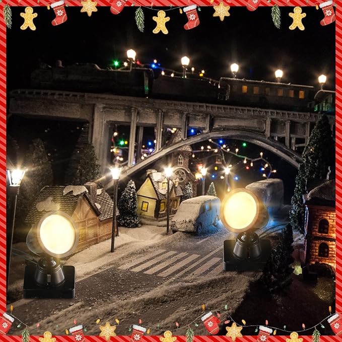 Kingdder 4 in 1 Accessories for Villages Building Light Christmas Village Collection Round Spotlights Battery Operated LED Light with Switch for Christmas Landscape(Warm White,4 Pcs)