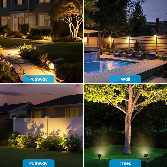 VOLISUN Solar Spotlight Outdoor, IP67 Waterproof Solar Landscape Spot Lights，Uplights for Yard Garden Pathway - 12 Pack (Warm White) 27 LED 3 Lighting Modes