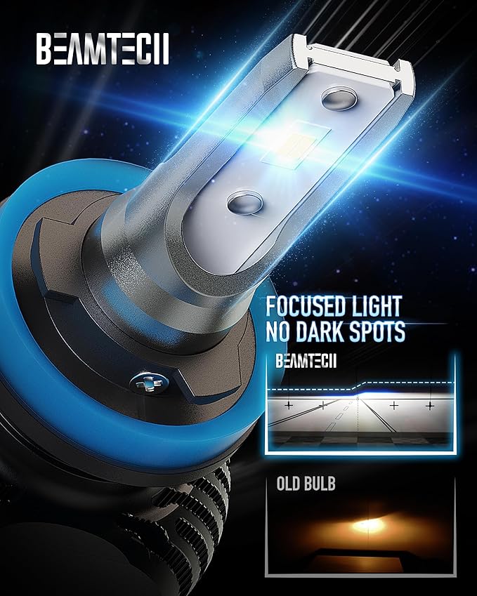 BEAMTECH H11 Bulbs, S1 Series H8 H9 Fog lights, 300% Brighter 6500K White, 2 Bulbs