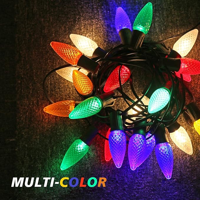 50 Pack C9 Led Replacement Light Bulbs Christmas, C9 Shatterproof Led Bulbs for Christmas String Lights, E17 Candelabra Base, Commercial Grade Dimmable Holiday Bulbs, Multicolor